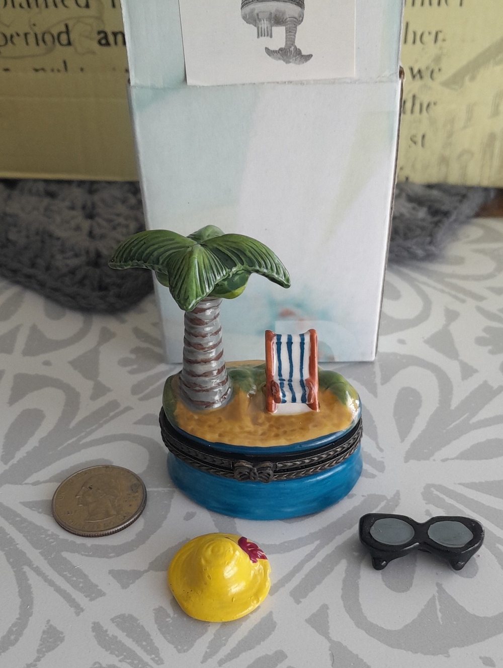 Hand-Painted Mini Beach Scene Trinket Box with Palm Tree
